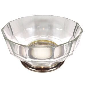 Vintage Decagon Crystal Godinger Bowl Silver Plate Base Made In Italy Geometric